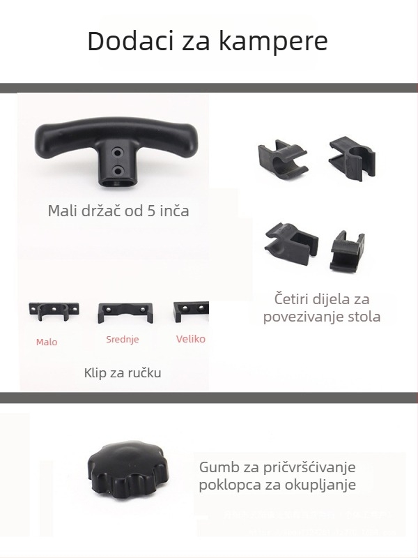 Kamperska dodatna oprema za šator i nadstrešak — Tekstilna džep, Egg Roll Table, Kopča, Povlačna ručka, Potisna šipka; Materijal: Inženjerski plastici