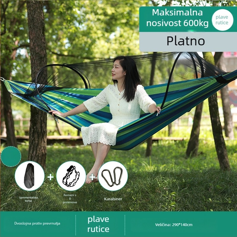 Hamak s mrežom protiv komaraca i suncobranom, platno, nosivost do 600 kg, težina 1.7–2.7 kg, bez nosača, za jednu osobu