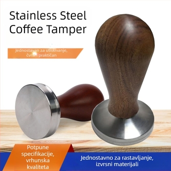 Tamper za espresso s tijelom od nehrđajućeg čelika i drvenom ručkom, 300 g, minimalistički modern stil