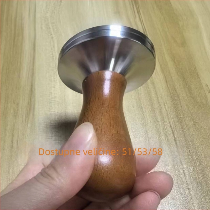 Tamper za espresso s tijelom od nehrđajućeg čelika i drvenom ručkom, 300 g, minimalistički modern stil