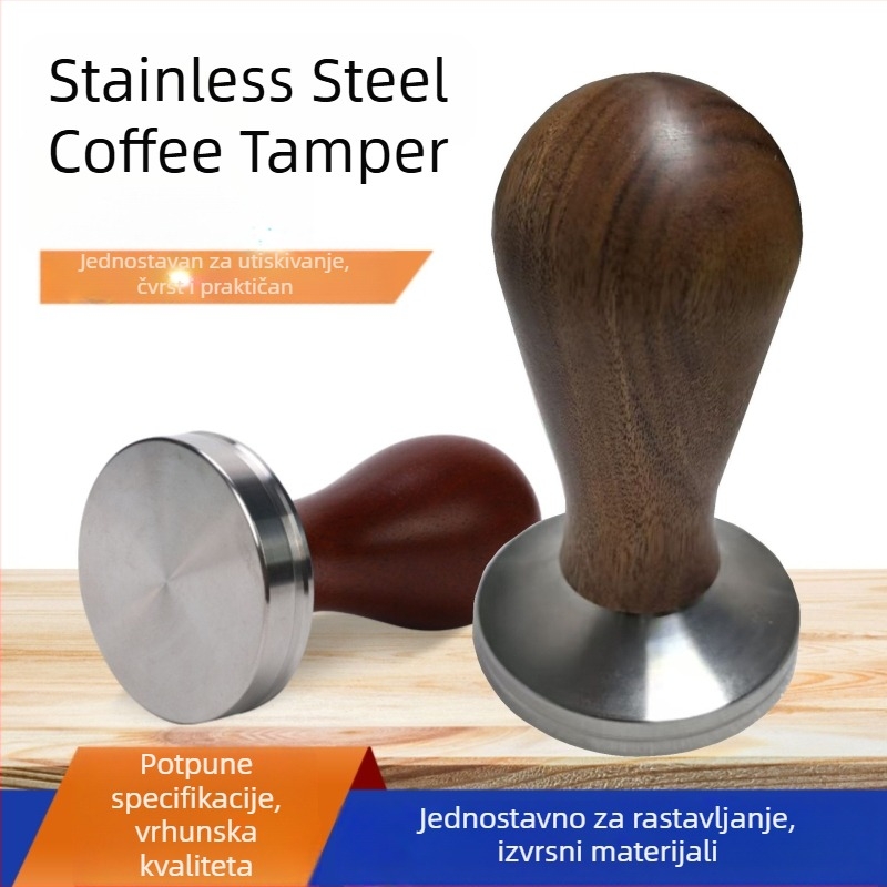 Tamper za espresso s tijelom od nehrđajućeg čelika i drvenom ručkom, 300 g, minimalistički modern stil