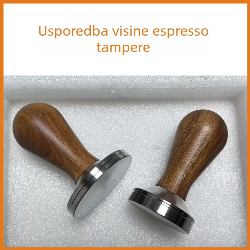 Tamper za espresso s tijelom od nehrđajućeg čelika i drvenom ručkom, 300 g, minimalistički modern stil