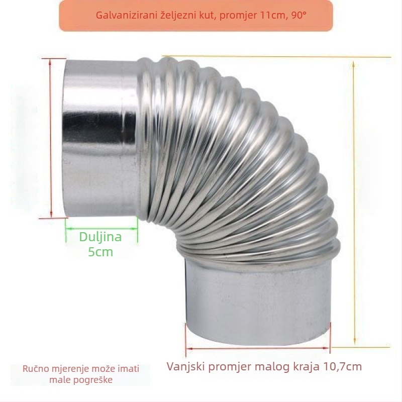 Nehrđajući čelični kutni spoj za ispušni kanal štednjaka na drva i kuhinjske nape, 90°/45°