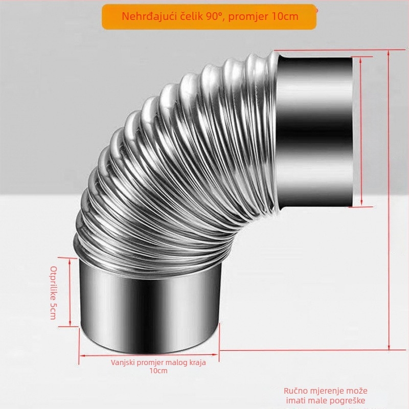 Nehrđajući čelični kutni spoj za ispušni kanal štednjaka na drva i kuhinjske nape, 90°/45°
