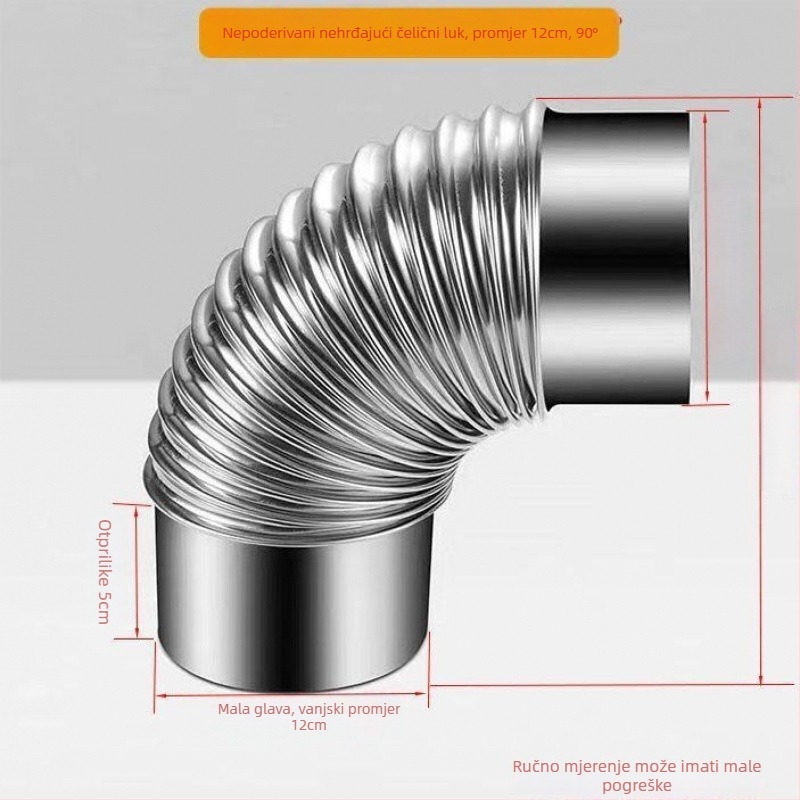 Nehrđajući čelični kutni spoj za ispušni kanal štednjaka na drva i kuhinjske nape, 90°/45°