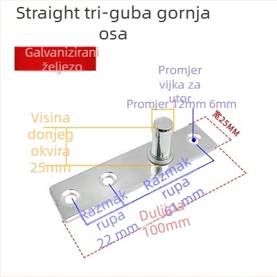 Komplet podne opruge za okvir staklenih vrata: gornja osovska pločica, fiksni osovinski, T-oblik jezgro; Materijal: 304/201 nehrđajući čelik ili pocinčani čelik; Stil: moderni minimalistizam