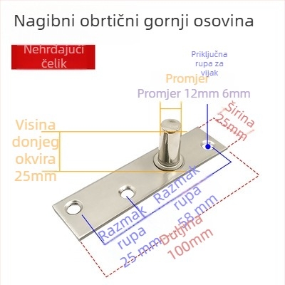 Komplet podne opruge za okvir staklenih vrata: gornja osovska pločica, fiksni osovinski, T-oblik jezgro; Materijal: 304/201 nehrđajući čelik ili pocinčani čelik; Stil: moderni minimalistizam