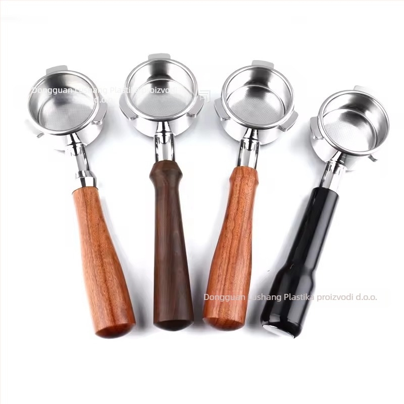 Držač portafiltera bez dna za E61 grupu, nehrđajući čelik s drvenom ručkom; kompatibilan s Delong, Platinum Rich i Aibao