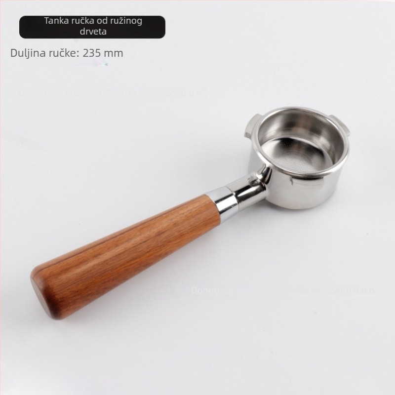 Držač portafiltera bez dna za E61 grupu, nehrđajući čelik s drvenom ručkom; kompatibilan s Delong, Platinum Rich i Aibao