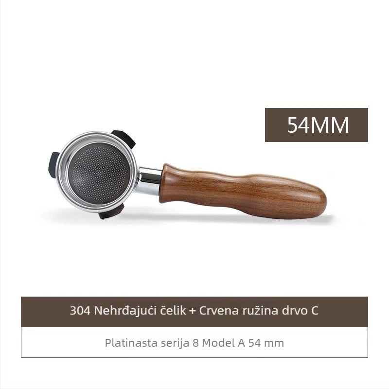 Držač portafiltera bez dna za E61 grupu, nehrđajući čelik s drvenom ručkom; kompatibilan s Delong, Platinum Rich i Aibao