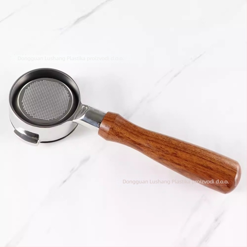 Držač portafiltera bez dna za E61 grupu, nehrđajući čelik s drvenom ručkom; kompatibilan s Delong, Platinum Rich i Aibao