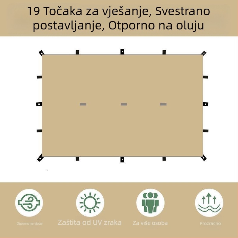 Kamp sjenica s 19-točkastim piramidalnim dizajnom (Xin ao, kod 0516, materijal: pamuk, vodootpornost: 3000–6000 mm, oblik: kvadratni)