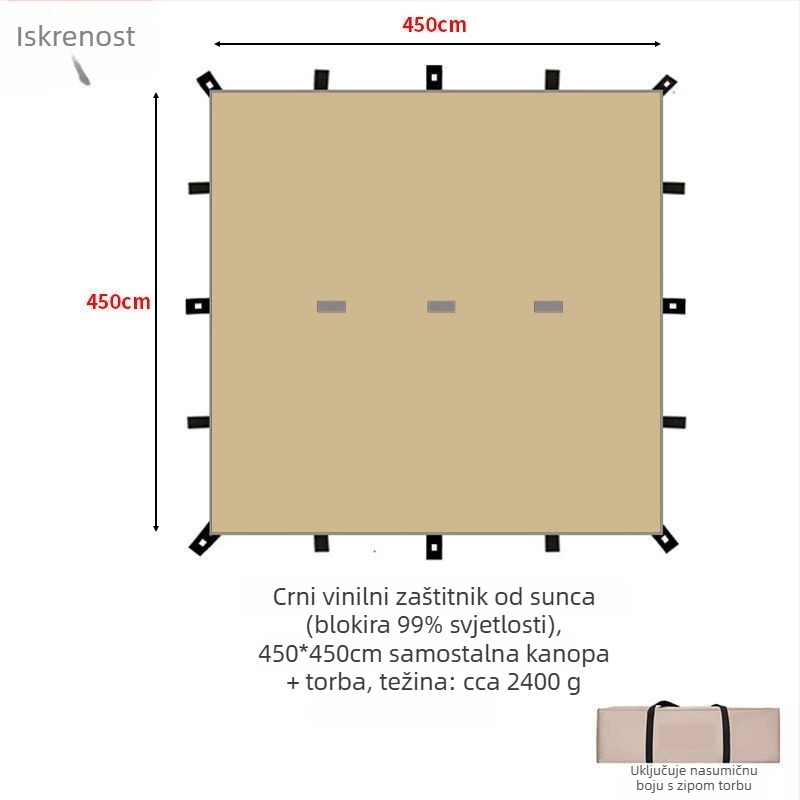 Kamp sjenica s 19-točkastim piramidalnim dizajnom (Xin ao, kod 0516, materijal: pamuk, vodootpornost: 3000–6000 mm, oblik: kvadratni)