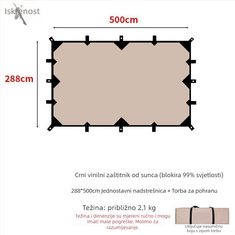 Kamp sjenica s 19-točkastim piramidalnim dizajnom (Xin ao, kod 0516, materijal: pamuk, vodootpornost: 3000–6000 mm, oblik: kvadratni)