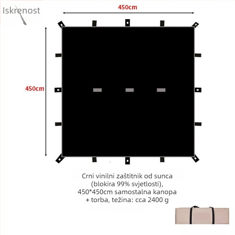 Kamp sjenica s 19-točkastim piramidalnim dizajnom (Xin ao, kod 0516, materijal: pamuk, vodootpornost: 3000–6000 mm, oblik: kvadratni)