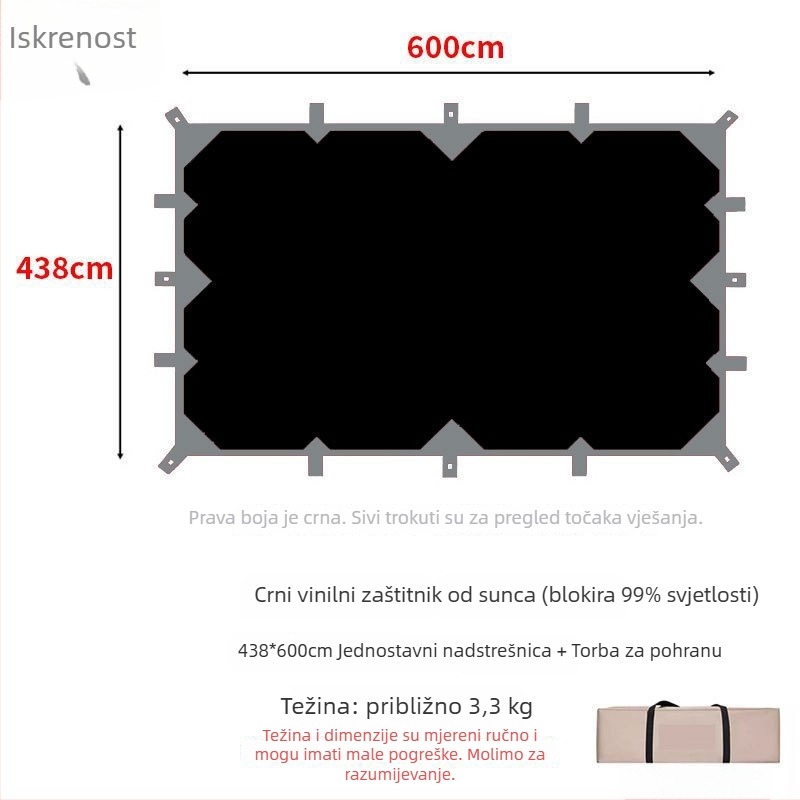 Kamp sjenica s 19-točkastim piramidalnim dizajnom (Xin ao, kod 0516, materijal: pamuk, vodootpornost: 3000–6000 mm, oblik: kvadratni)