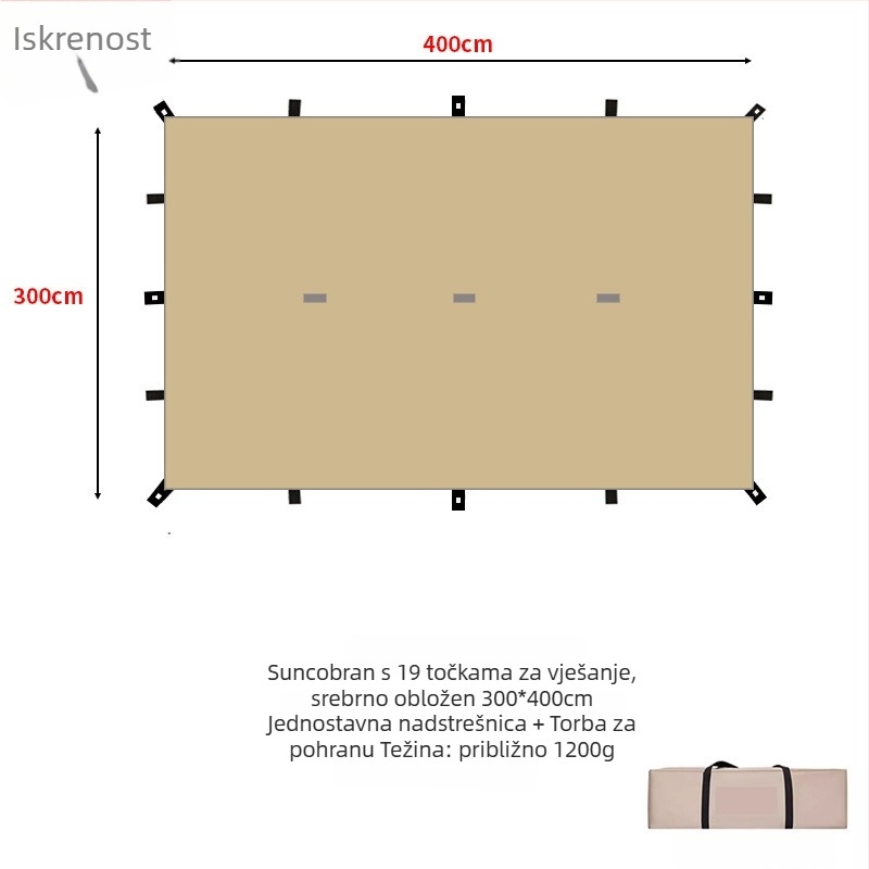 Kamp sjenica s 19-točkastim piramidalnim dizajnom (Xin ao, kod 0516, materijal: pamuk, vodootpornost: 3000–6000 mm, oblik: kvadratni)