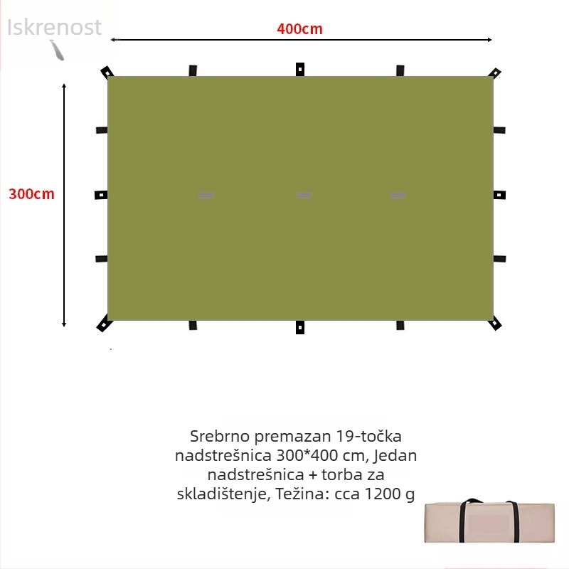 Kamp sjenica s 19-točkastim piramidalnim dizajnom (Xin ao, kod 0516, materijal: pamuk, vodootpornost: 3000–6000 mm, oblik: kvadratni)