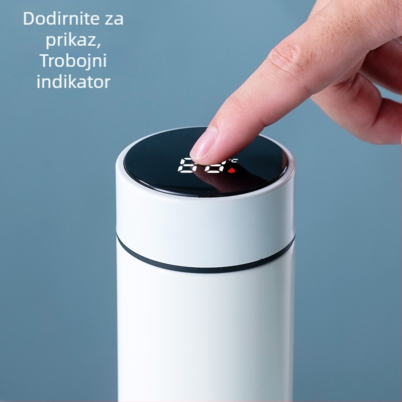 Pametan termos šalice s prikazom temperature, unutarnji spremnik od 304 SS, vanjsko kućište od 201 SS, izolacija 6–12 sati, prilagodljiv logo