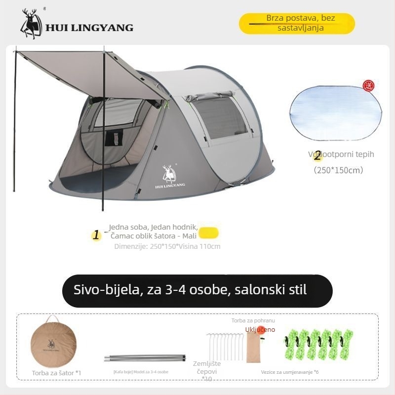 Piramidalni šator za kampiranje, jednovrstan, ručno postavljanje, vanjski materijal poliester, vodootpornost 2000–3000 mm