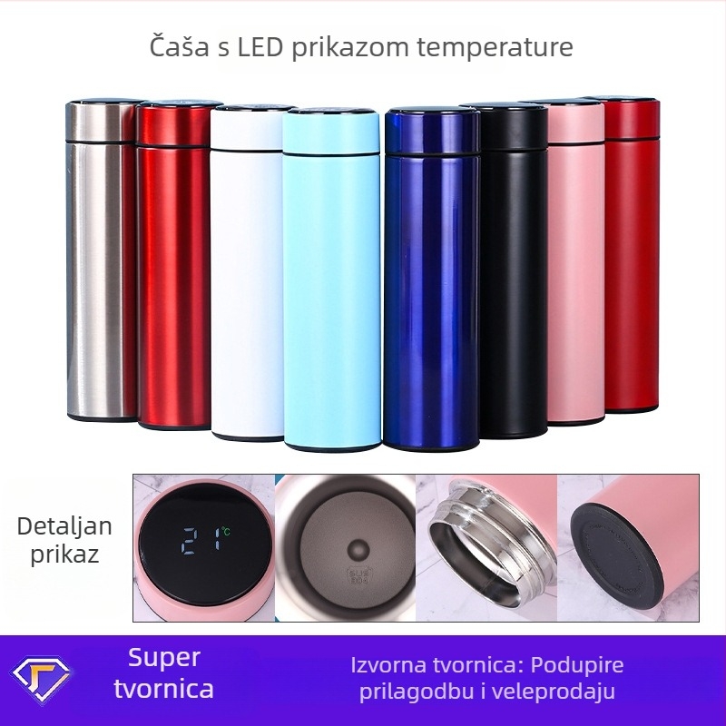 Termos šalice od nehrđajućeg čelika 304 unutarnja / 201 vanjska, LED prikaz temperature, izolacija 6–12 sati, mogućnost prilagodbe logotipa