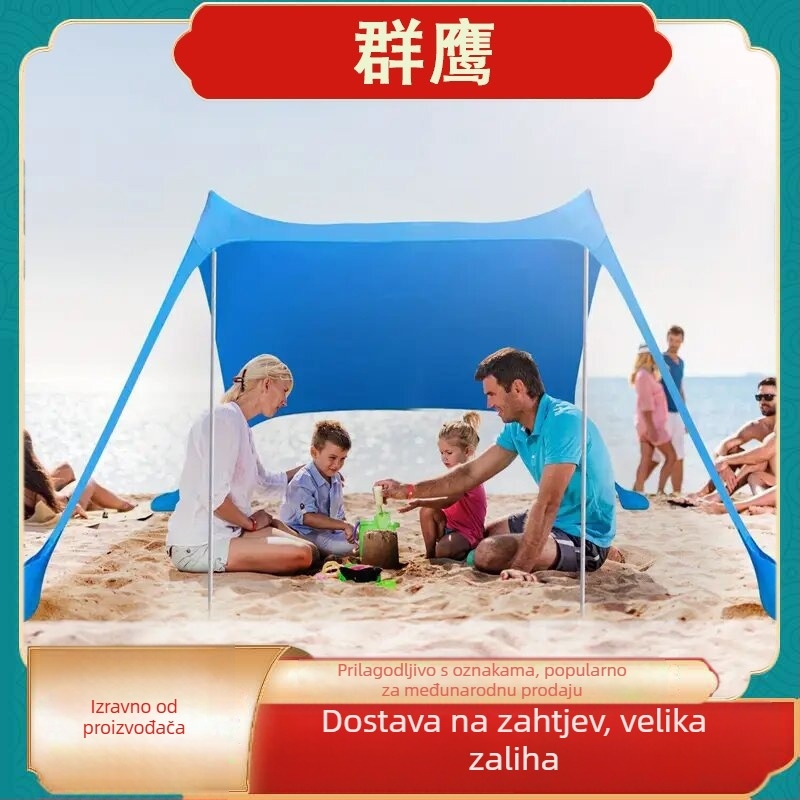 Jednovrstan plažni šatorni nadstrešak za kampiranje na otvorenom — prijenosni, sklopivi sjenčanik, šipke od željeza ili aluminija, poliester LYCRA