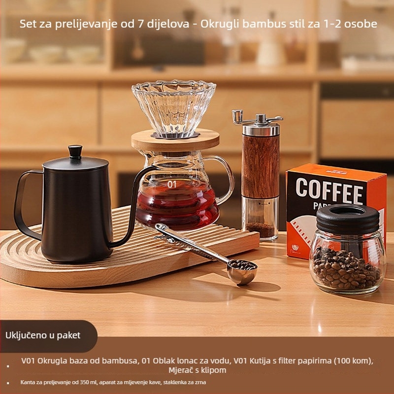 Set ručnog mlinca za kavu za kućnu uporabu i na otvorenom – kompaktan ručni mlin, minimalistički stil, potpuno set