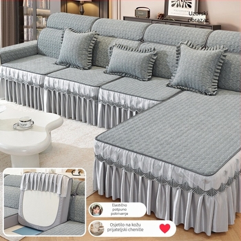 Navlaka za kauč na sve sezone, Chenille tkanina, 80% poliester, nordijski stil, kompatibilno s kutnim kaučem, prilagodba dostupna