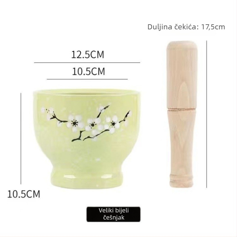 Keramički moštar za češnjak i pestel – tradicionalni kućni alat za pastu od češnjaka, ručni