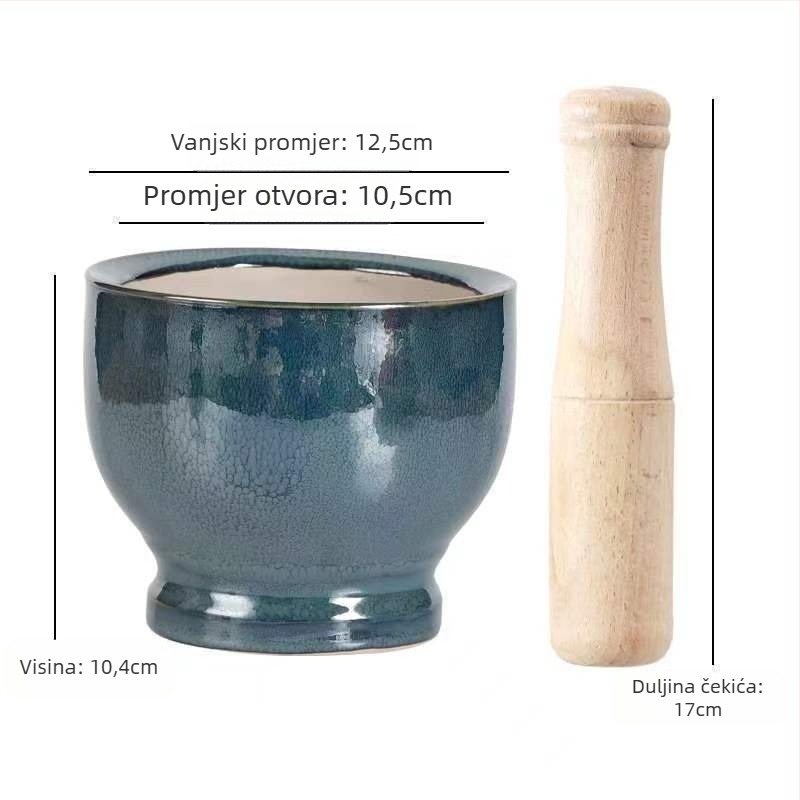 Keramički moštar za češnjak i pestel – tradicionalni kućni alat za pastu od češnjaka, ručni