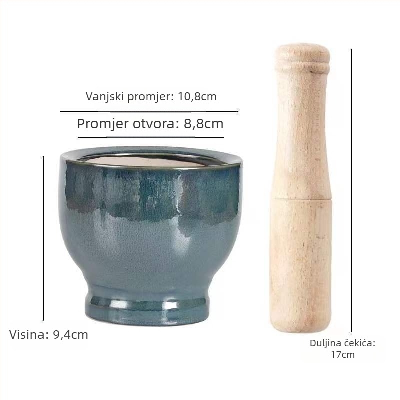 Keramički moštar za češnjak i pestel – tradicionalni kućni alat za pastu od češnjaka, ručni