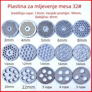 Set pločica s otvorima za mljevenje mesa: pločica s otvorima, oštrica i sito