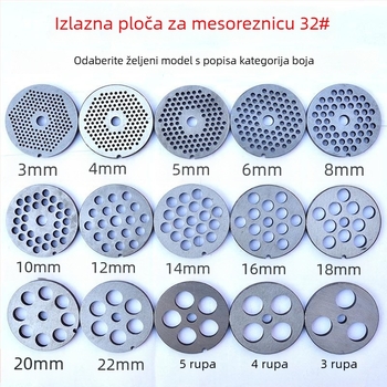 Set pločica s otvorima za mljevenje mesa: pločica s otvorima, oštrica i sito
