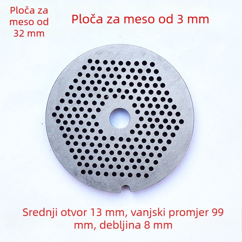Set pločica s otvorima za mljevenje mesa: pločica s otvorima, oštrica i sito