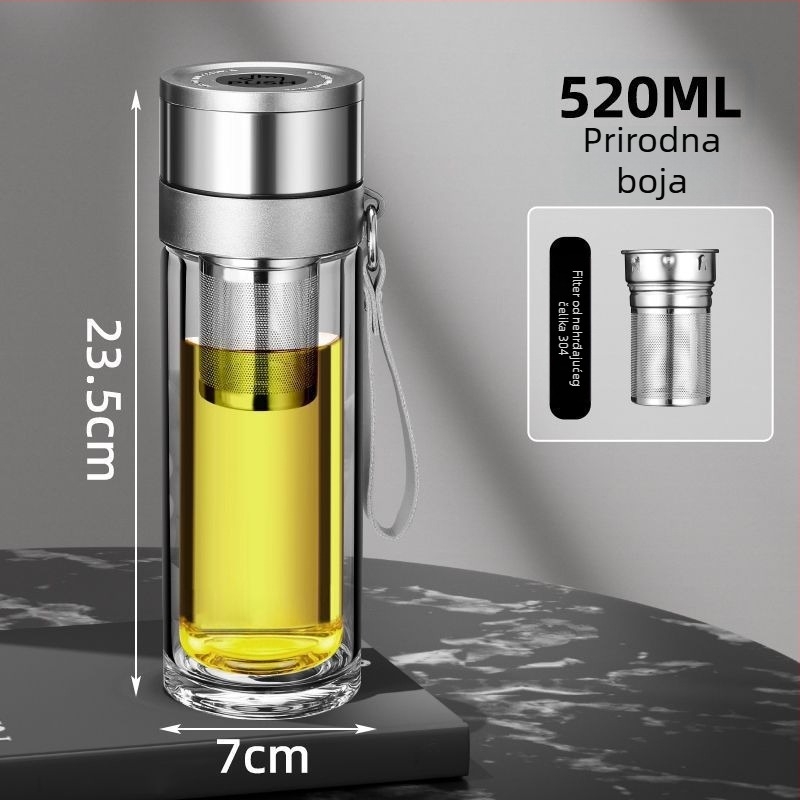 Šalica za čaj od dvostrukog stakla borosilikata za automobil, zaštita od opeklina i izolacija, poklopac s jednim klikom