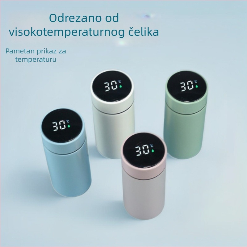 Termos šalica od nehrđajućeg čelika 316 (unutarnja posuda) i 304 (vanjski kućište), izolacija 6–12 sati, mogućnost graviranja/štampe