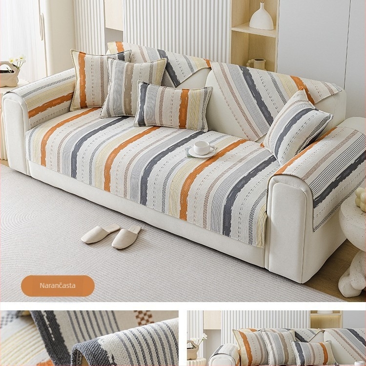 Chenille jastučnica za kauč – doily tip sa geometrijskim uzorkom, za modularni kauč, minimalističkog stila (Materijal: chenille; Uzorak: geometrijski; Pogodno za modularni kauč; Stil: minimalistički; Oblik: doily-tip)