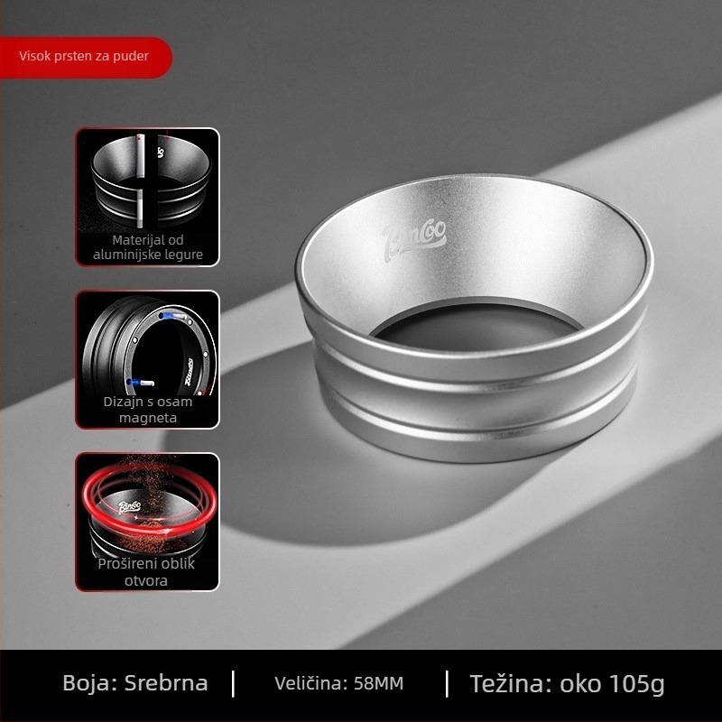 Ručka za espresso portafilter s magnetskim prstenom za prašinu, 51/53/58 mm, aluminijska legura