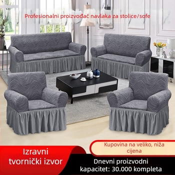 Geometrijski džakard elastična navlaka za trosjed, poliester, s rubom, stil laganog luksuza