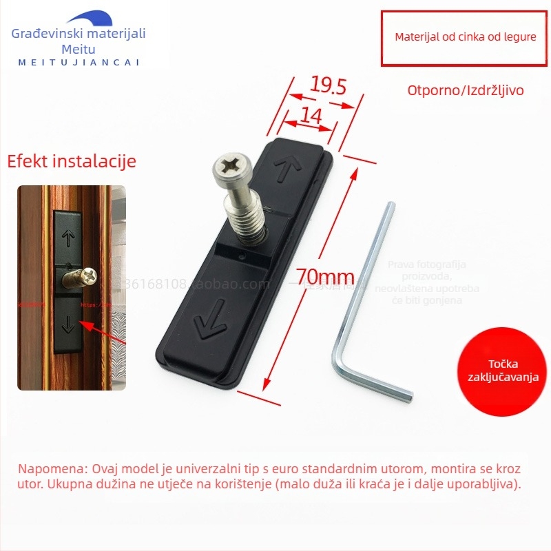 Set sigurnosnih zatvarača za klizna vrata – materijal: cinkova legura i nehrđajući čelik; stil: moderan minimalistički; šifra: Fiuirewrtiooyy; model: Drugo