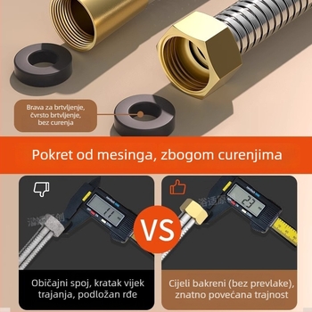 Tuš set s velikim protokom, crijevo od bakra/nerđajućeg čelika, okrugla glava tuša, navojni priključak, moderan minimalistički stil
