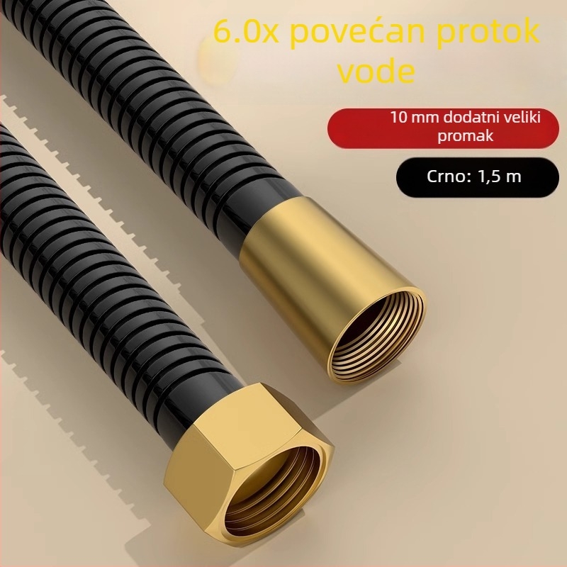 Tuš set s velikim protokom, crijevo od bakra/nerđajućeg čelika, okrugla glava tuša, navojni priključak, moderan minimalistički stil