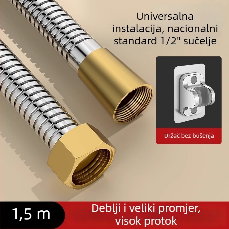 Tuš set s velikim protokom, crijevo od bakra/nerđajućeg čelika, okrugla glava tuša, navojni priključak, moderan minimalistički stil