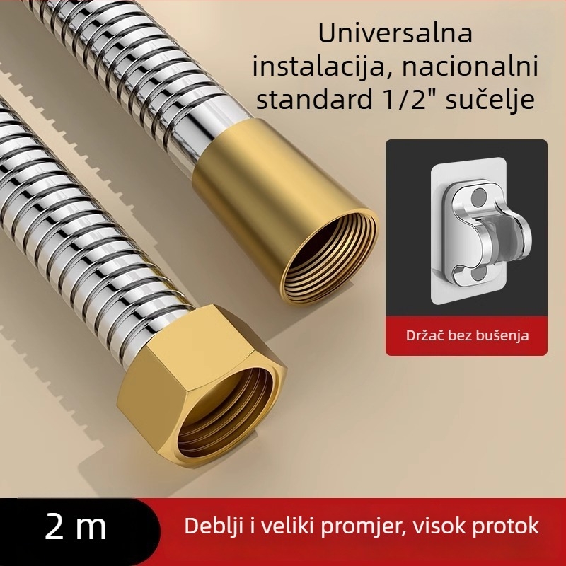 Tuš set s velikim protokom, crijevo od bakra/nerđajućeg čelika, okrugla glava tuša, navojni priključak, moderan minimalistički stil