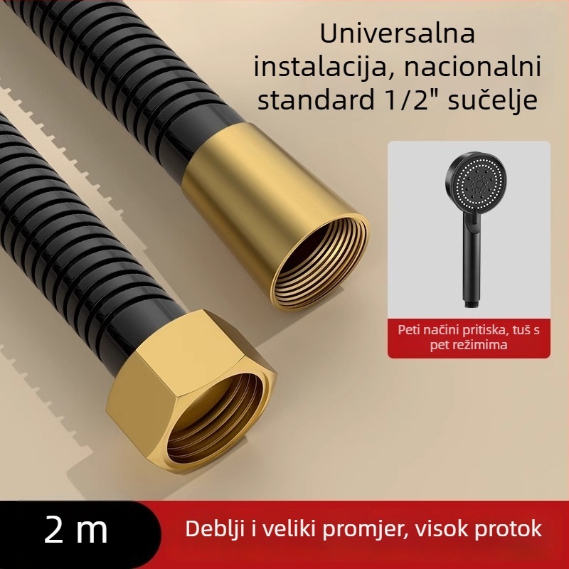 Tuš set s velikim protokom, crijevo od bakra/nerđajućeg čelika, okrugla glava tuša, navojni priključak, moderan minimalistički stil