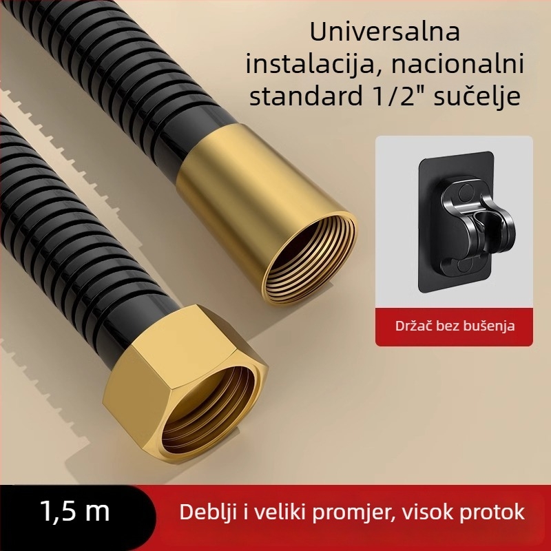 Tuš set s velikim protokom, crijevo od bakra/nerđajućeg čelika, okrugla glava tuša, navojni priključak, moderan minimalistički stil