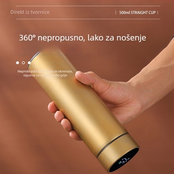 Izolirana čaša od nehrđajućeg čelika 304 (unutarnje) / 201 (vanjsko), pametni prikaz temperature, laser graviranje logotipa, poslovni stil, izolacija 12–24 sati