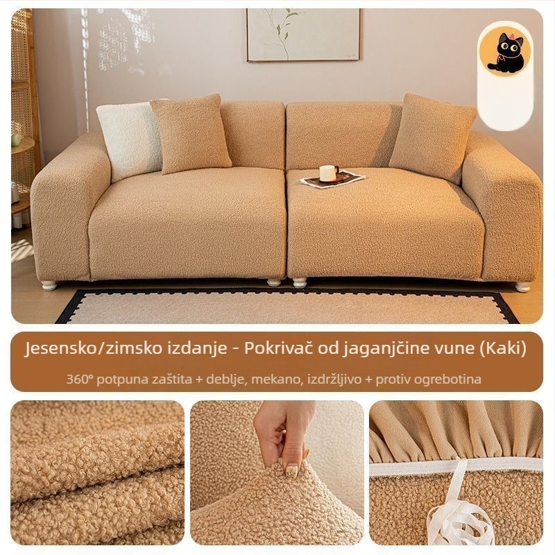 Teddy velur navlaka za kauč — potpuno pokrivanje, otporna na habanje, visoka elastičnost, protiv ogrebotina od mačaka, prašine, univerzalni navlaka za kauč