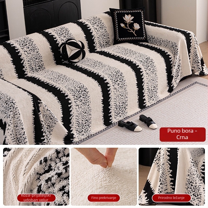 Navlaka za kauč s prugama, univerzalna prilagodba, minimalistički stil, prilagodljivo, materijal: Shu cotton velvet