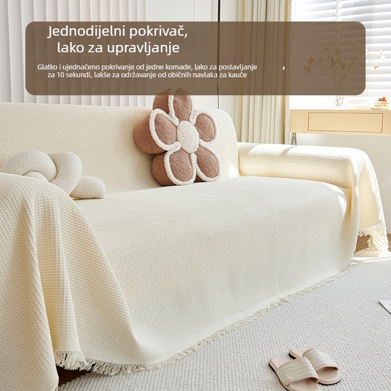 Presvlaka za kauč u Ins stilu, poliester, doily oblik, prugasti ili jednobojni uzorak, univerzalni zaštitni pokrivač od prašine